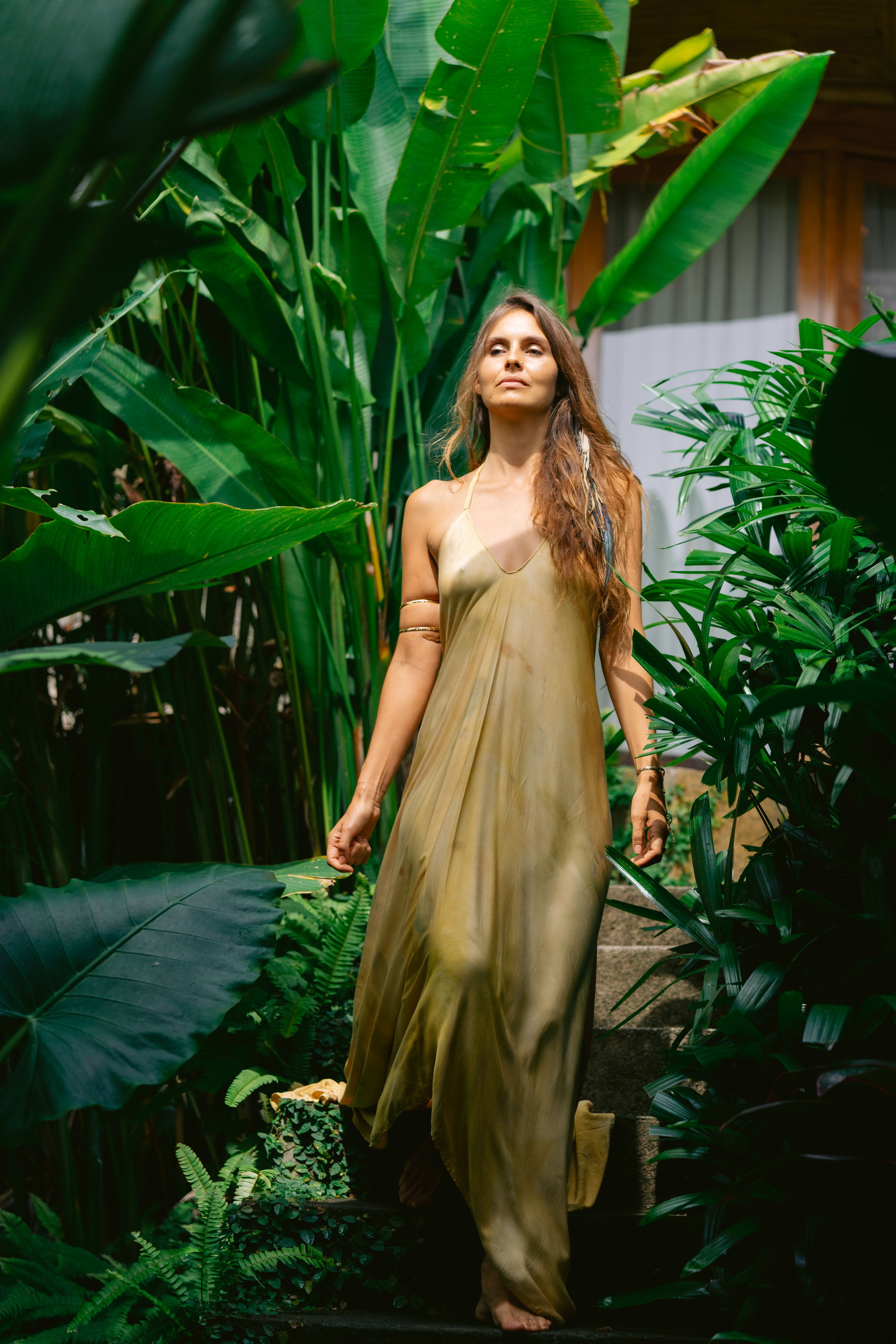 The Goddess – Golden Yellow  Eco Vero Friendly Print Dress